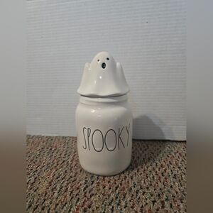 Rae Dunn Halloween Storage Container SPOOKY Cookie Jar Sealed Lid Ghost